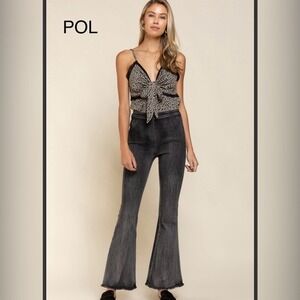 POL Black Flare Jeans w/side zip